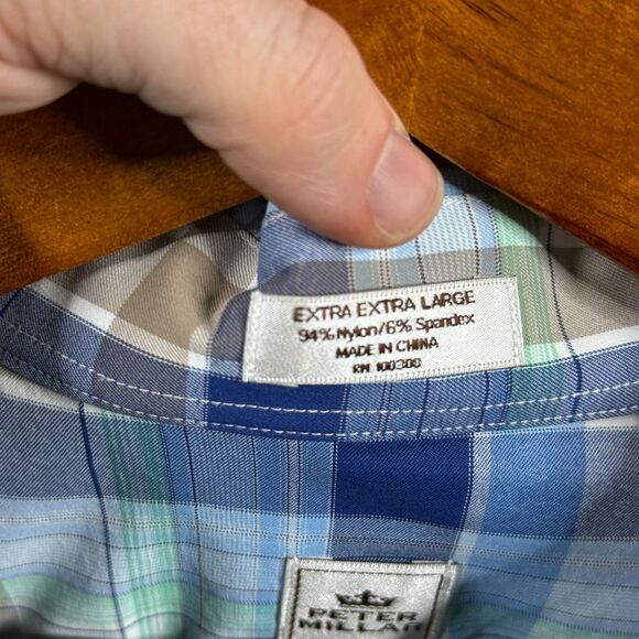 Peter Millar Shirt Mens XXL Blue Plaid Crown Sport Lightweight Stretch Button Up - Picture 4 of 14